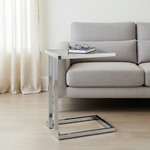 HomeRoots 22" Light Gray Wood Top End Table with Sleek Stainless Steel Frame for Modern Living Spaces 543894
