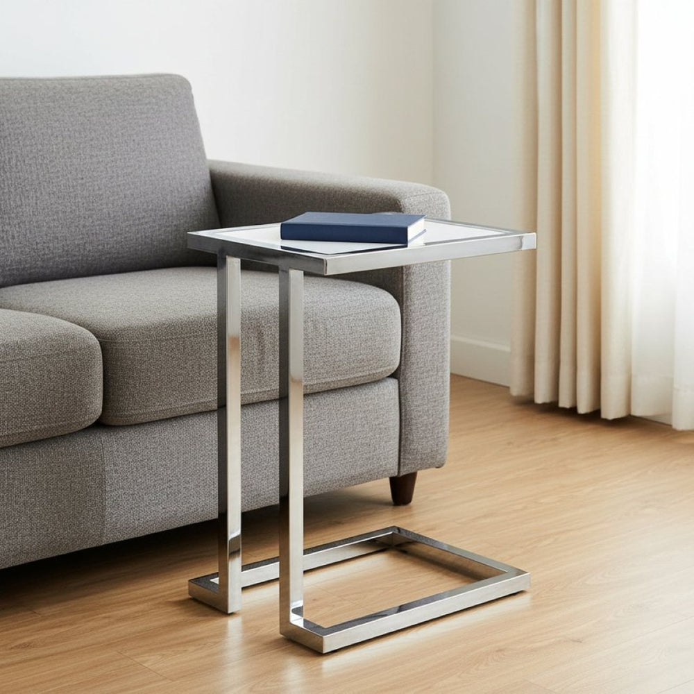HomeRoots 22" Modern White and Silver End Table with Stainless Steel Frame – Stylish, Durable, and Versatile! 543895