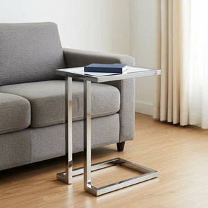 HomeRoots 22" Modern White and Silver End Table with Stainless Steel Frame – Stylish, Durable, and Versatile! 543895