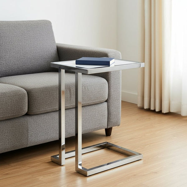 HomeRoots 22" Modern White and Silver End Table with Stainless Steel Frame – Stylish, Durable, and Versatile! 543895
