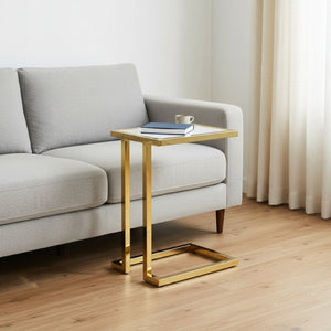 HomeRoots 22" Chic White and Gold End Table with Stainless Steel Frame - Modern Accent for Any Space 543896