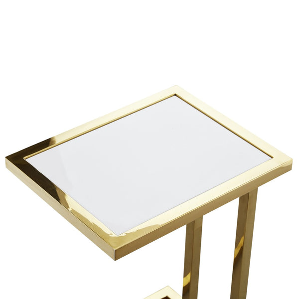 HomeRoots 22" Chic White and Gold End Table with Stainless Steel Frame - Modern Accent for Any Space 543896