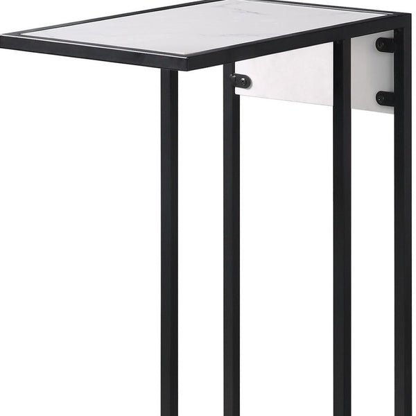 HomeRoots 26" Modern Faux Marble End Table with Iron Frame & USB Port - Stylish, Compact, and Versatile Design 543898