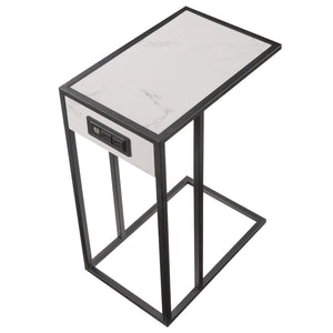 HomeRoots 26" Modern Faux Marble End Table with Iron Frame & USB Port - Stylish, Compact, and Versatile Design 543898