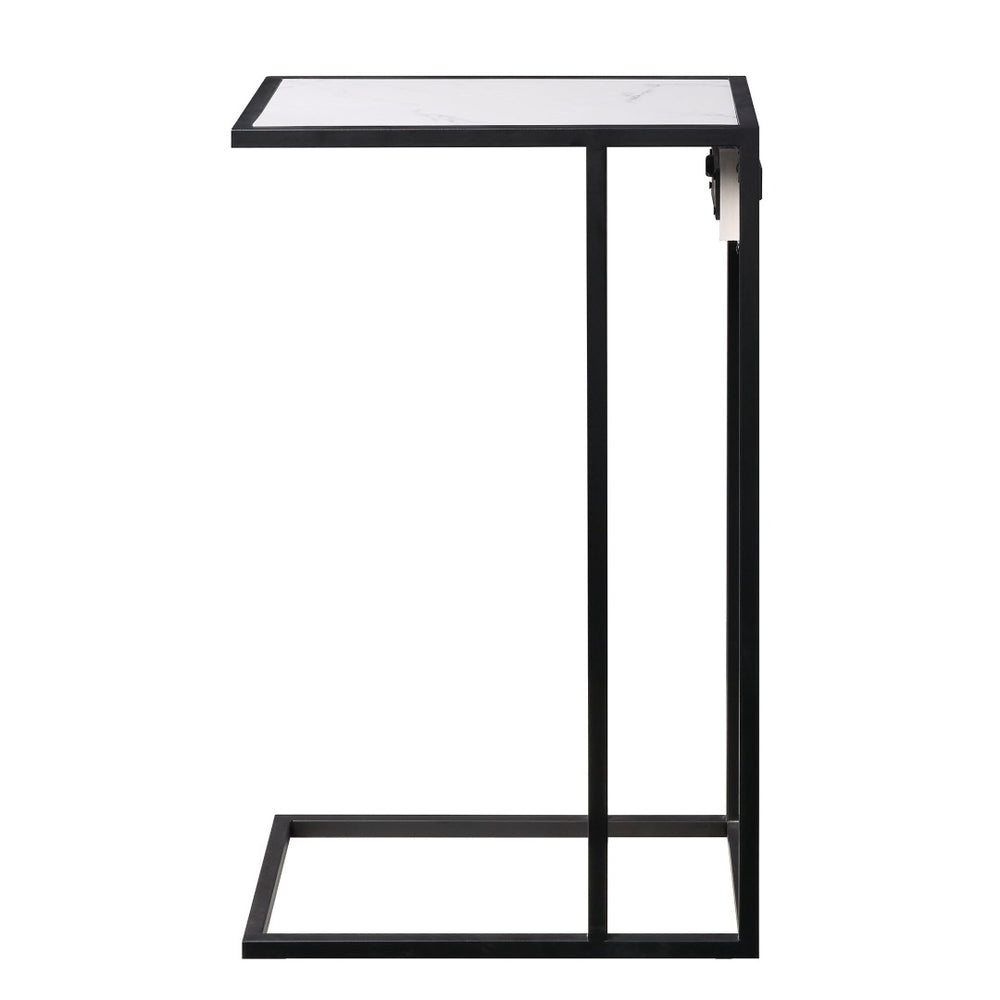 HomeRoots 26" Modern Faux Marble End Table with Iron Frame & USB Port - Stylish, Compact, and Versatile Design 543898