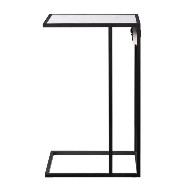 HomeRoots 26" Modern Faux Marble End Table with Iron Frame & USB Port - Stylish, Compact, and Versatile Design 543898