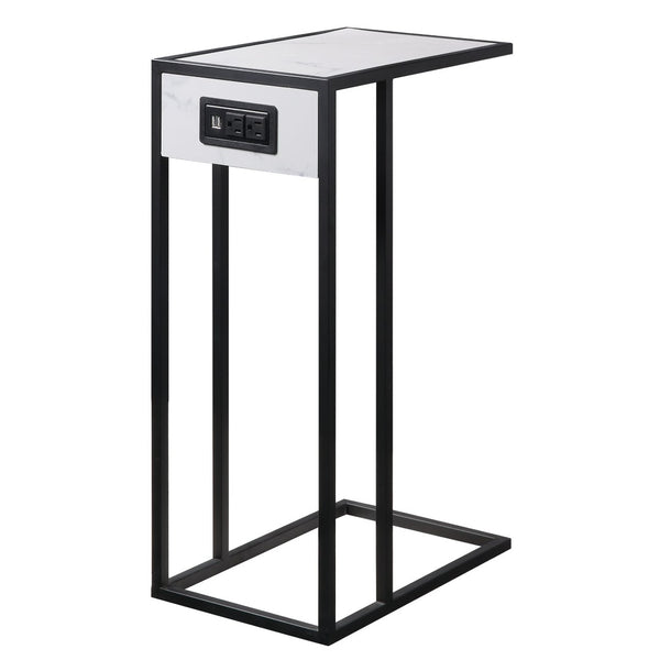 HomeRoots 26" Modern Faux Marble End Table with Iron Frame & USB Port - Stylish, Compact, and Versatile Design 543898