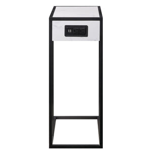 HomeRoots 26" Modern Faux Marble End Table with Iron Frame & USB Port - Stylish, Compact, and Versatile Design 543898