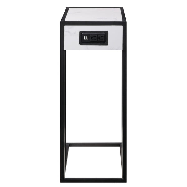 HomeRoots 26" Modern Faux Marble End Table with Iron Frame & USB Port - Stylish, Compact, and Versatile Design 543898