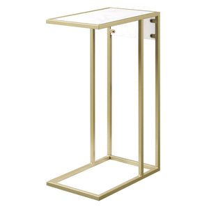 HomeRoots 26" White Faux Marble End Table with Gold Iron Frame & USB Port - Modern Accent for Any Room 543899