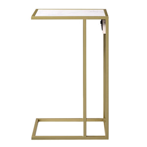 HomeRoots 26" White Faux Marble End Table with Gold Iron Frame & USB Port - Modern Accent for Any Room 543899