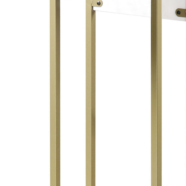HomeRoots 26" White Faux Marble End Table with Gold Iron Frame & USB Port - Modern Accent for Any Room 543899