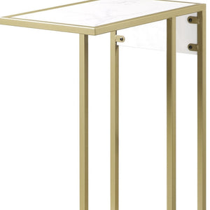 HomeRoots 26" White Faux Marble End Table with Gold Iron Frame & USB Port - Modern Accent for Any Room 543899