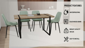 English Elm 55" Mid-century Mdf Square Dining Table with 4 Linen Chairs Metal Leg 5 Piece Set Brown+Green W3732S00007