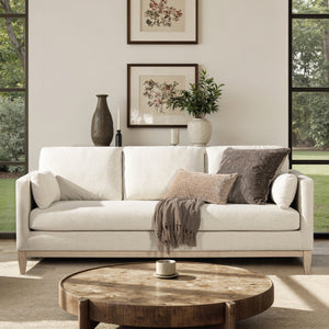 English Elm Jennifer Taylor Home - Knox 84" Modern Farmhouse Sofa in Flax White Linen — Feather-Down Foam, Removable Covers, Durable Fabric B2719P353145