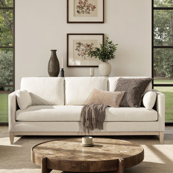 English Elm Jennifer Taylor Home - Knox 84" Modern Farmhouse Sofa in Flax White Linen — Feather-Down Foam, Removable Covers, Durable Fabric B2719P353145