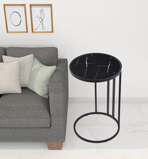 Homeroots 25" Black Veneer Round End Table Black  543900