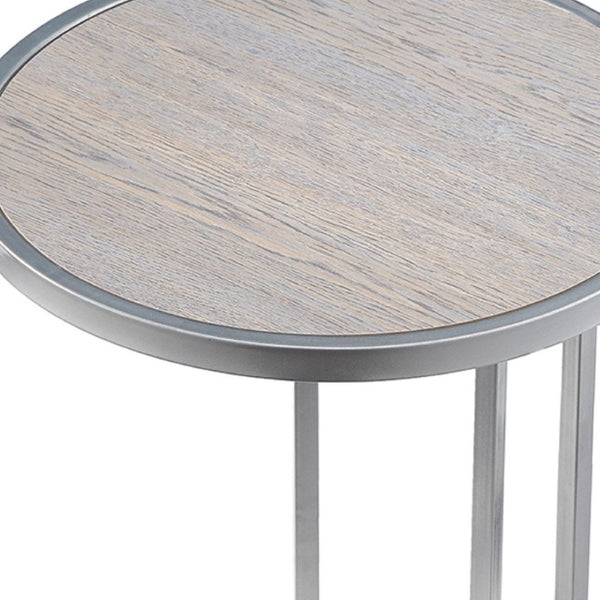 HomeRoots 25" Gray and Silver Wood and Iron Round End Table with USB Port – Modern Style for Small Spaces 543901