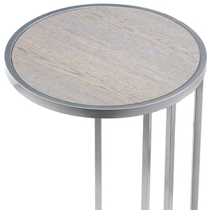 HomeRoots 25" Gray and Silver Wood and Iron Round End Table with USB Port – Modern Style for Small Spaces 543901