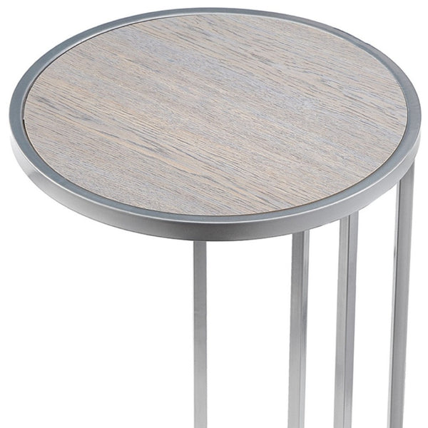 HomeRoots 25" Gray and Silver Wood and Iron Round End Table with USB Port – Modern Style for Small Spaces 543901