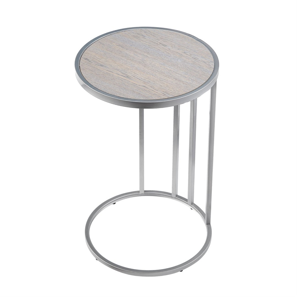 HomeRoots 25" Gray and Silver Wood and Iron Round End Table with USB Port – Modern Style for Small Spaces 543901