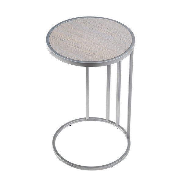 HomeRoots 25" Gray and Silver Wood and Iron Round End Table with USB Port – Modern Style for Small Spaces 543901