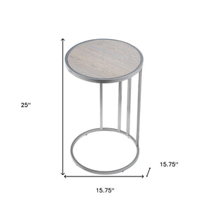 HomeRoots 25" Gray and Silver Wood and Iron Round End Table with USB Port – Modern Style for Small Spaces 543901