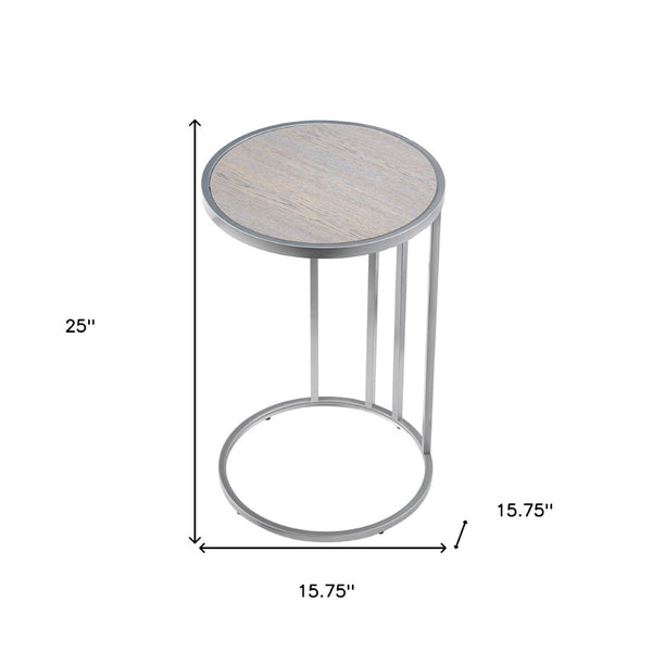 HomeRoots 25" Gray and Silver Wood and Iron Round End Table with USB Port – Modern Style for Small Spaces 543901