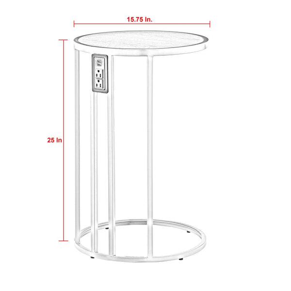 HomeRoots 25" Gray and Silver Wood and Iron Round End Table with USB Port – Modern Style for Small Spaces 543901