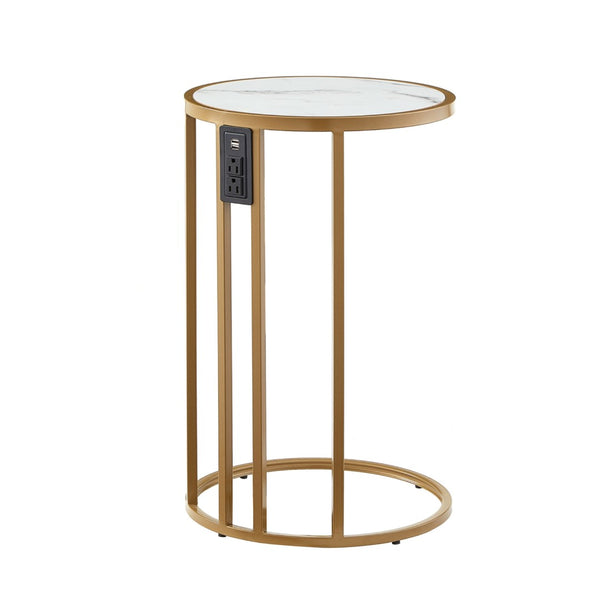 HomeRoots 25" Modern Round End Table with Durable Iron Frame - Versatile Accent for Any Room Decor White/Gold 543902