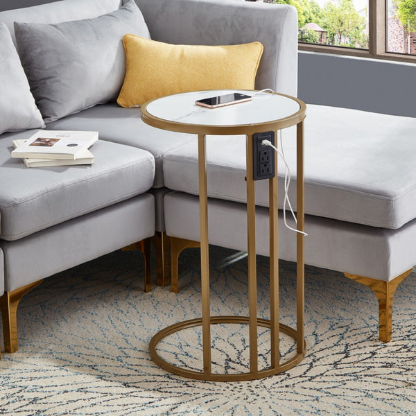 HomeRoots 25" Modern Round End Table with Durable Iron Frame - Versatile Accent for Any Room Decor White/Gold 543902