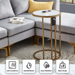 HomeRoots 25" Modern Round End Table with Durable Iron Frame - Versatile Accent for Any Room Decor White/Gold 543902