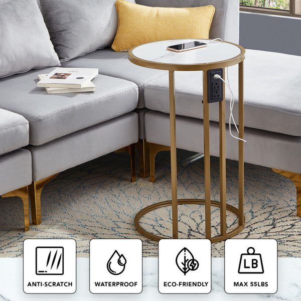 HomeRoots 25" Modern Round End Table with Durable Iron Frame - Versatile Accent for Any Room Decor White/Gold 543902