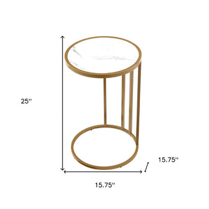 HomeRoots 25" Modern Round End Table with Durable Iron Frame - Versatile Accent for Any Room Decor White/Gold 543902