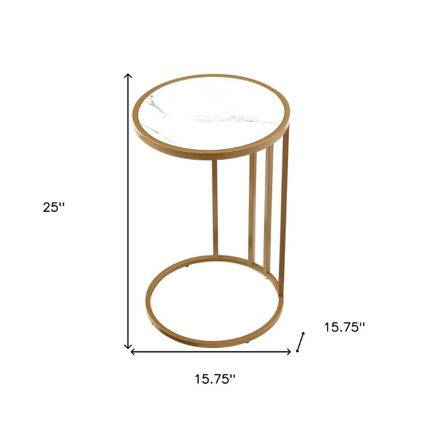 HomeRoots 25" Modern Round End Table with Durable Iron Frame - Versatile Accent for Any Room Decor White/Gold 543902