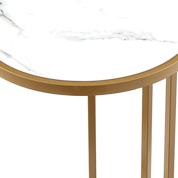 HomeRoots 25" Modern Round End Table with Durable Iron Frame - Versatile Accent for Any Room Decor White/Gold 543902