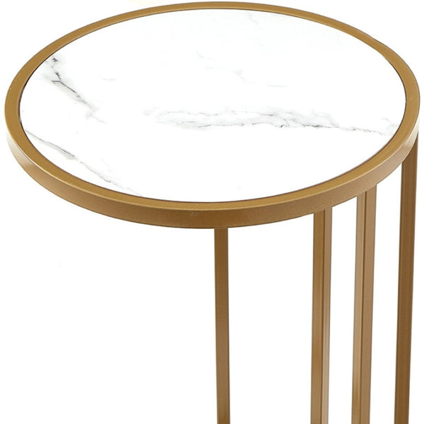 HomeRoots 25" Modern Round End Table with Durable Iron Frame - Versatile Accent for Any Room Decor White/Gold 543902