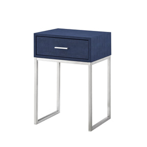 Homeroots 24" Silver Metallic And Navy Blue End Table With Drawer Navy,Chrome  543907