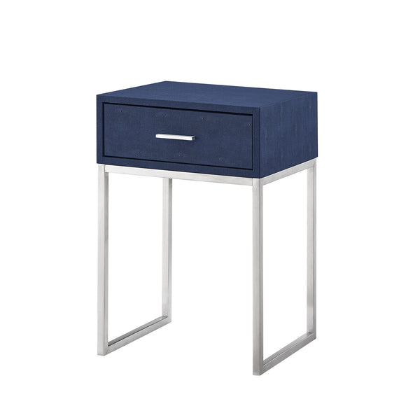 Homeroots 24" Silver Metallic And Navy Blue End Table With Drawer Navy,Chrome  543907