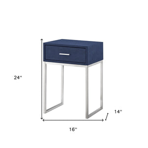 Homeroots 24" Silver Metallic And Navy Blue End Table With Drawer Navy,Chrome  543907