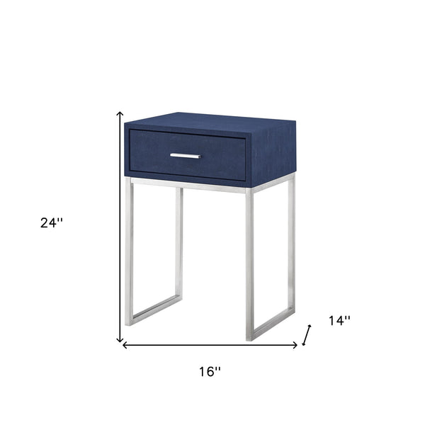 Homeroots 24" Silver Metallic And Navy Blue End Table With Drawer Navy,Chrome  543907
