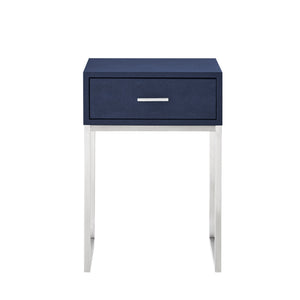 Homeroots 24" Silver Metallic And Navy Blue End Table With Drawer Navy,Chrome  543907