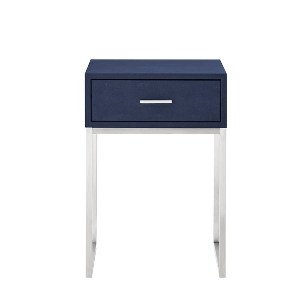 Homeroots 24" Silver Metallic And Navy Blue End Table With Drawer Navy,Chrome  543907