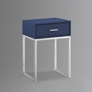 Homeroots 24" Silver Metallic And Navy Blue End Table With Drawer Navy,Chrome  543907