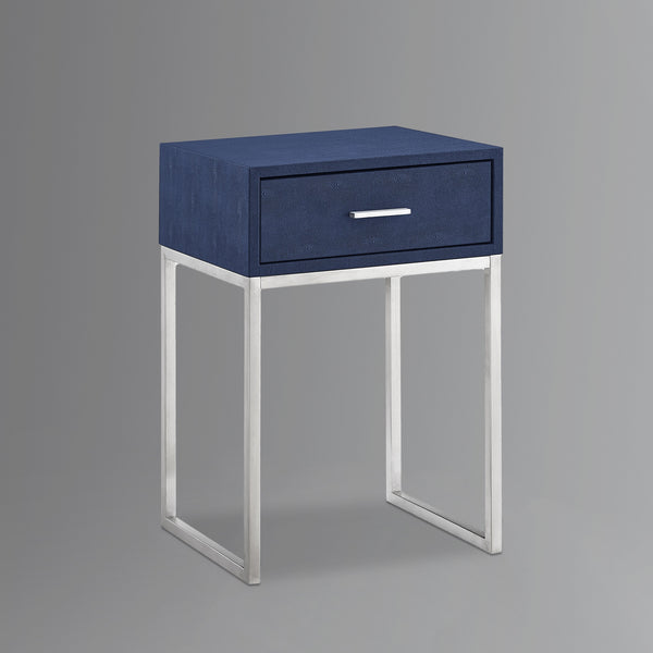 Homeroots 24" Silver Metallic And Navy Blue End Table With Drawer Navy,Chrome  543907