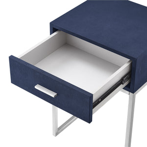 Homeroots 24" Silver Metallic And Navy Blue End Table With Drawer Navy,Chrome  543907