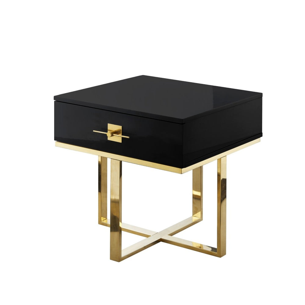 HomeRoots 22" Black and Gold End Table with Drawer - Stylish Square Design, Modern Cross-Leg Base for Any Room 543909