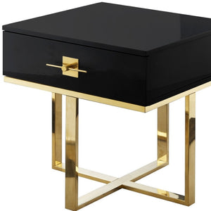 HomeRoots 22" Black and Gold End Table with Drawer - Stylish Square Design, Modern Cross-Leg Base for Any Room 543909