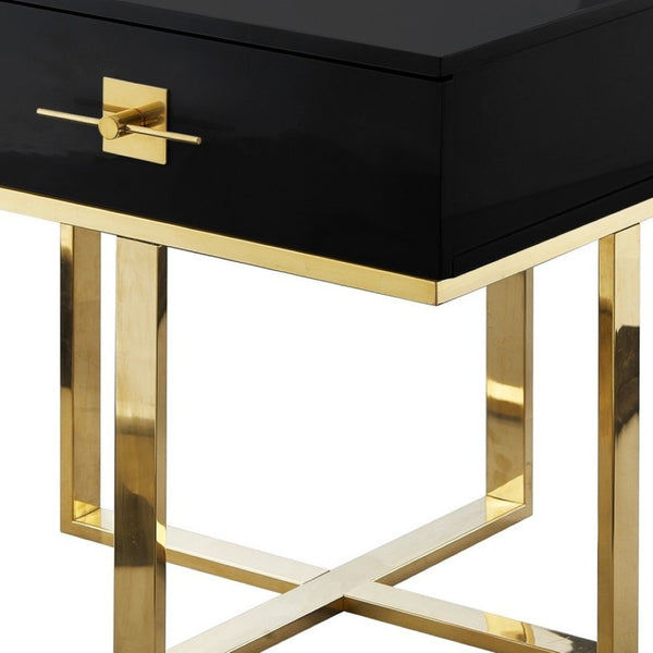 HomeRoots 22" Black and Gold End Table with Drawer - Stylish Square Design, Modern Cross-Leg Base for Any Room 543909