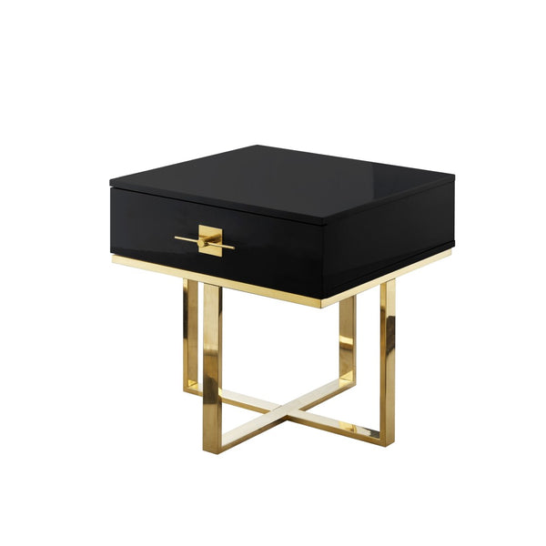 HomeRoots 22" Black and Gold End Table with Drawer - Stylish Square Design, Modern Cross-Leg Base for Any Room 543909